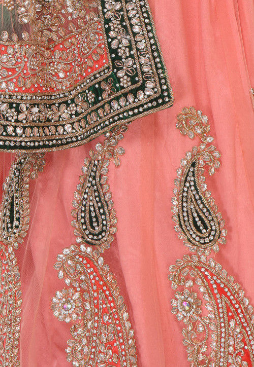 Gota Patti Net Circular Lehenga in Peach