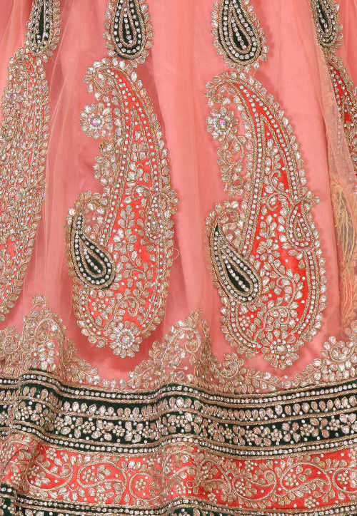 Gota Patti Net Circular Lehenga in Peach