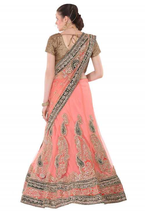 Gota Patti Net Circular Lehenga in Peach