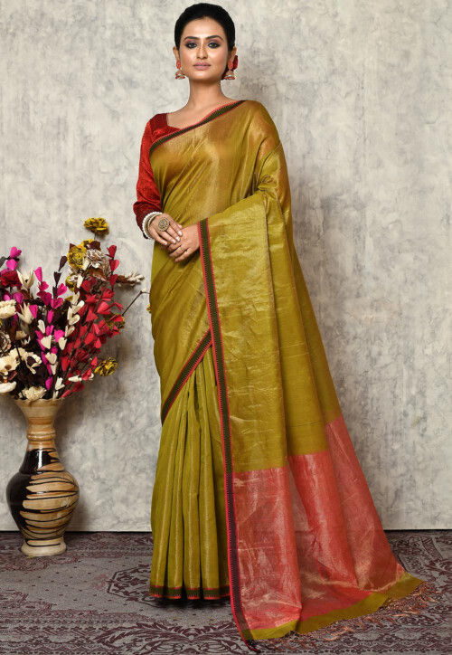 Buy VARIETY HEAVEN's Maheshwari Tissue Silk Saree with Zari Butties (PEACH)  at Amazon.in