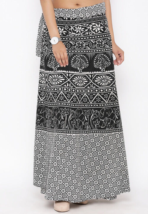 Buy Mandala Printed Pure Cotton Wrap Around Skirt in Black Online BRJ881 Utsav Fashion