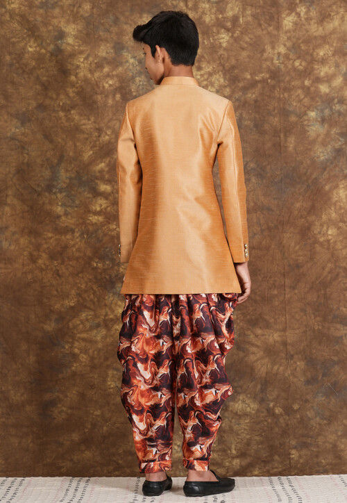 Marbel Printed Art Silk Sherwani in Beige