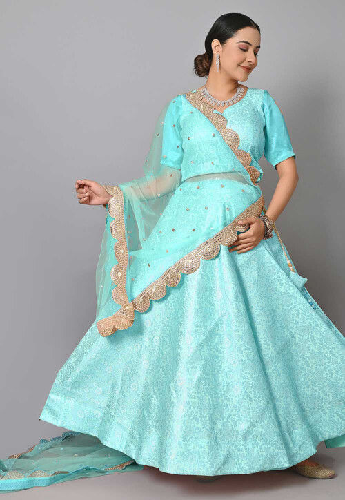 Maternity Silk Brocade Lehenga in Light Blue