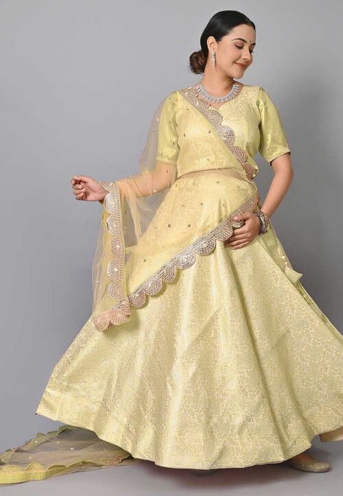 Maternity Silk Brocade Lehenga in Light Yellow