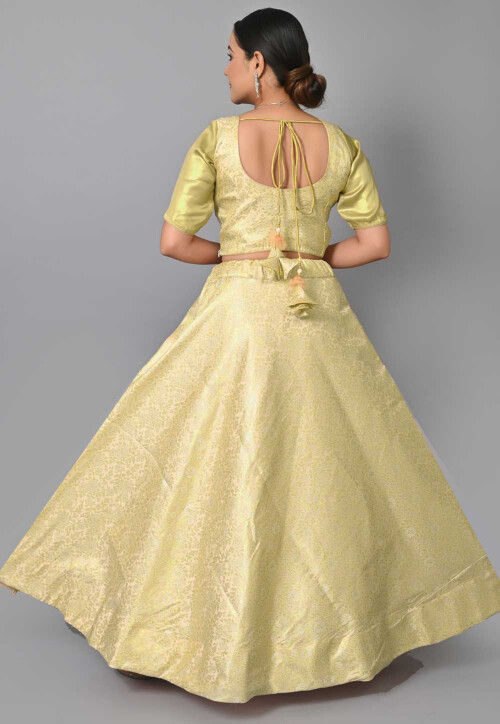 Maternity Silk Brocade Lehenga in Light Yellow