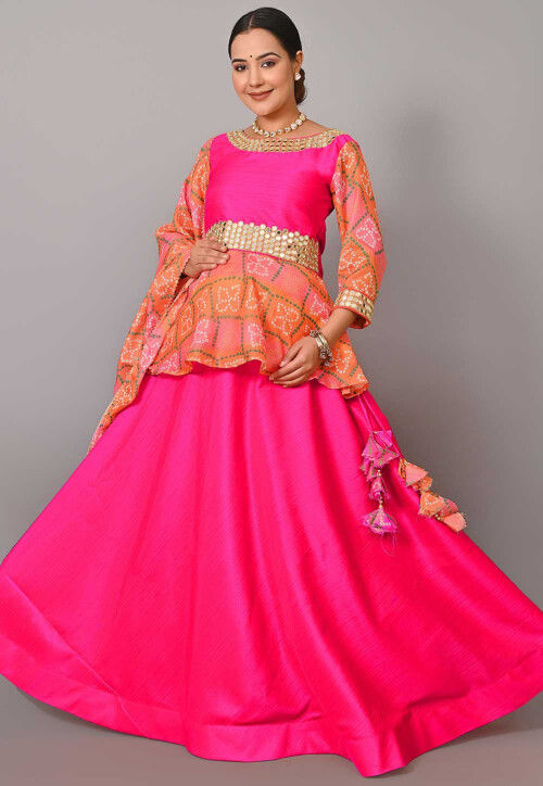 Maternity Art Silk Lehenga in Fuchsia