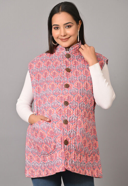 Maternity Cotton Reversible Jacket in Pink and White