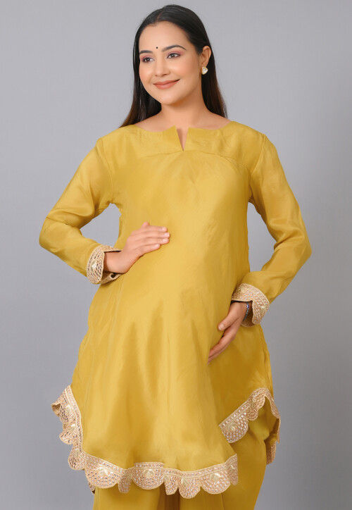 Maternity Uppada Silk Kurta in Mustard