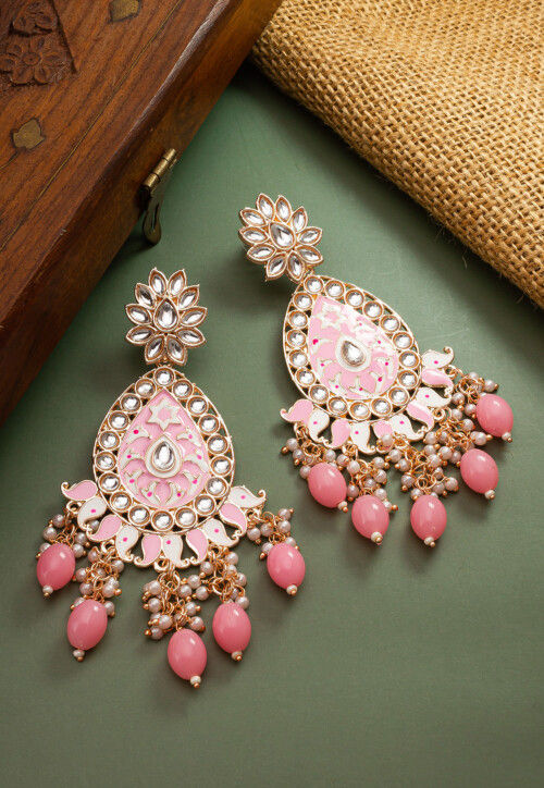 Kriaa Pink Meenakari And Beads Kundan Pack Of 6 Dangler Earrings - 131