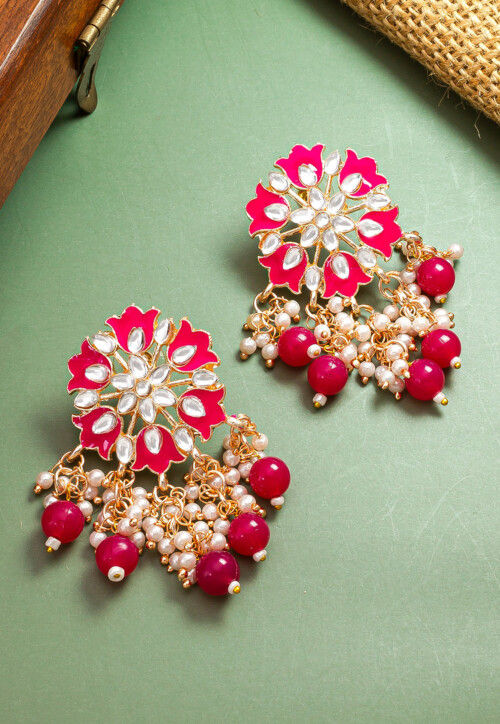 Buy Divino Pink Sugar Meenakari Earrings online