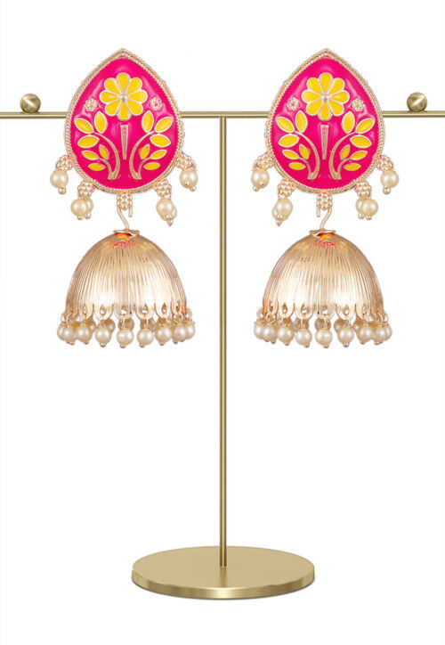 Gold Plated Heart Shape High Quality Meenakari Jhumka Earring
