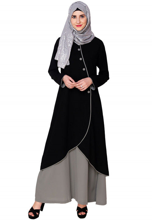 Buy Monochromatic Nida Layered Abaya in Black and Grey Online QTJ193 Utsav Fashion