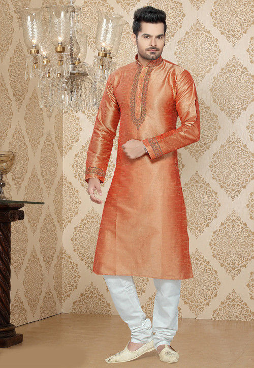 Light Peach Kurta Brocade Churidar main image 1
