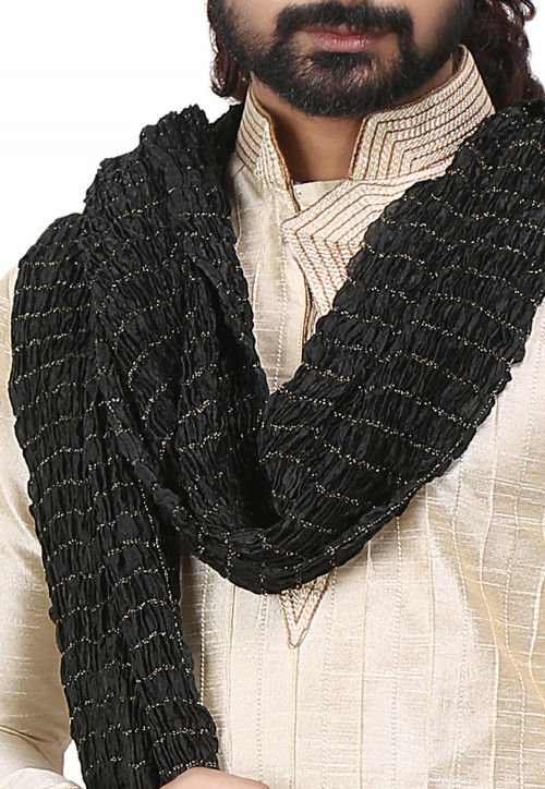 Crushed Art Silk Mens Stole in Black