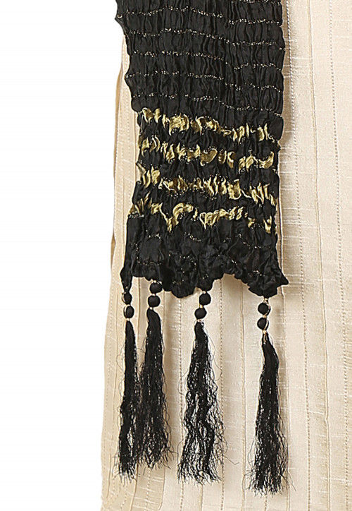 Crushed Art Silk Mens Stole in Black