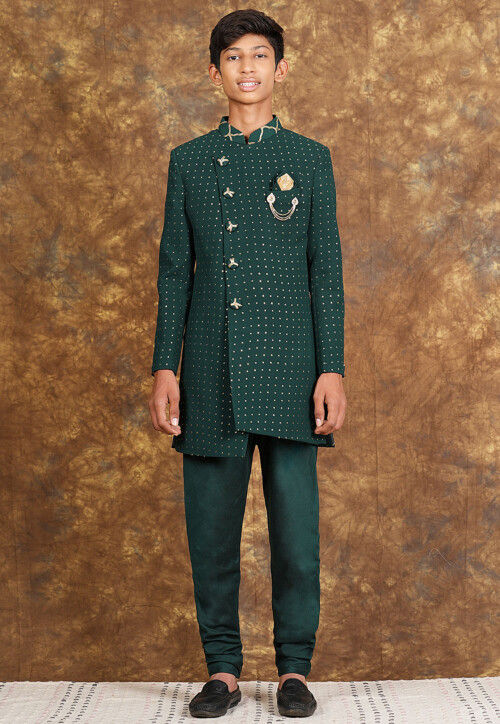 Mukesh Embroidered Georgette Sherwani in Dark Green