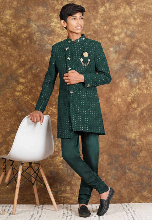 Mukesh Embroidered Georgette Sherwani in Dark Green