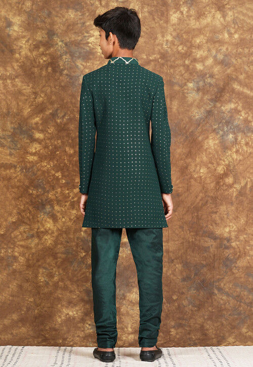 Mukesh Embroidered Georgette Sherwani in Dark Green