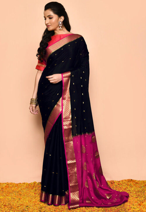 Pure mysore silk saree light green and pink with zari woven buttas and –  Cherrypick
