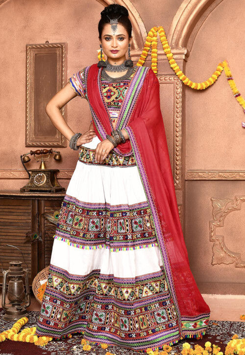 Navratri Special Cotton Lehenga in White