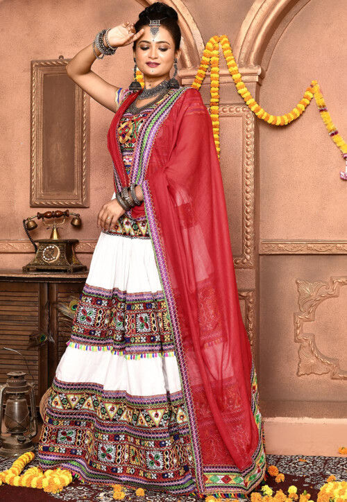 Navratri Special Cotton Lehenga in White
