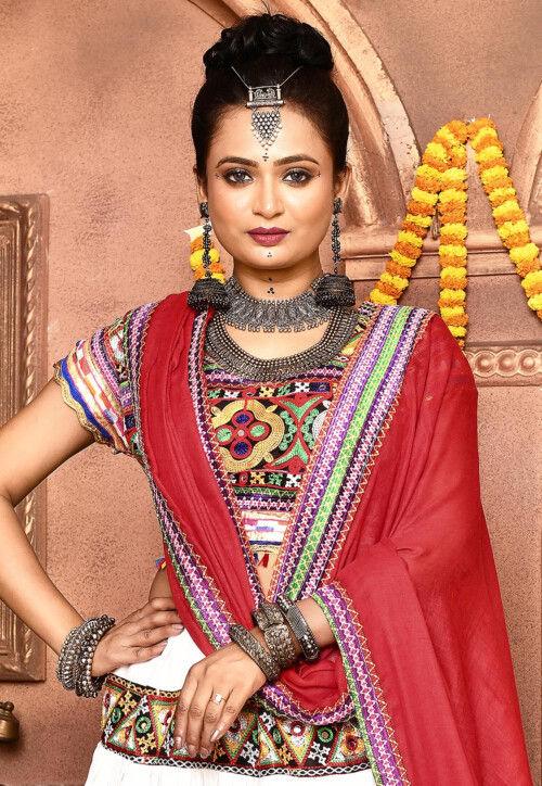 Navratri Special Cotton Lehenga in White