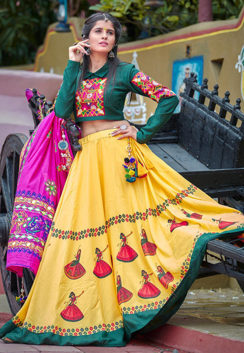 Navratri Fashion Trends Cotton Foil Prints Work Women Lehenga Choli in  Mustard -7332175608 | Heenastyle