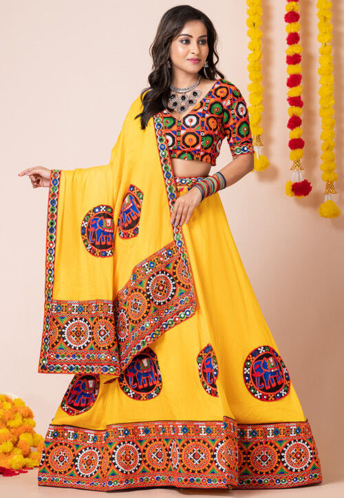 Navratri Special Rayon Lehenga in Yellow