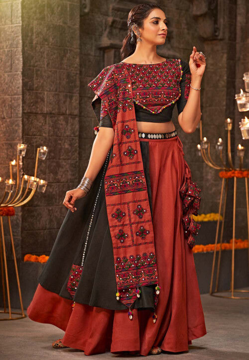 Buy Black Poly Dupion Leaf Neck Striped Lehenga Set For Women by RI.Ritu  Kumar Online at Aza Fashions.