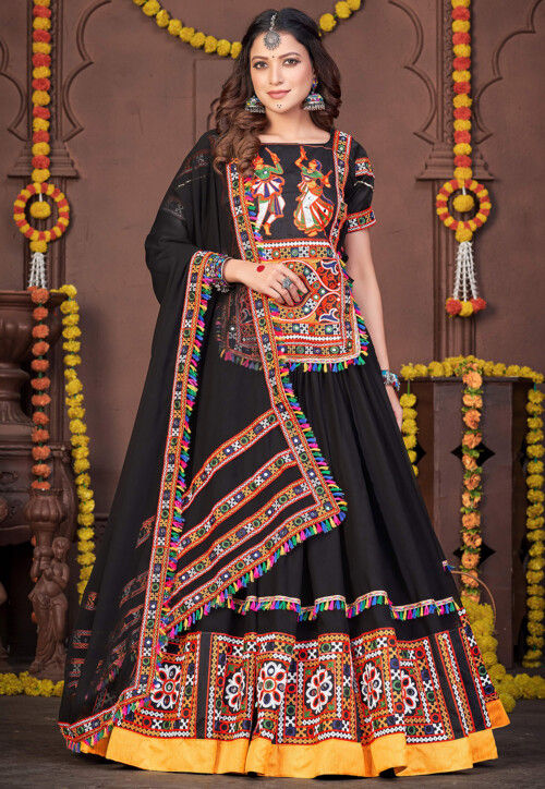 Buy Navratri Special Georgette Lehenga in Black Online LJA313 Utsav Fashion