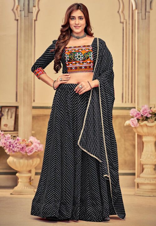 Navratri Kutch Georgette Lehenga in Black