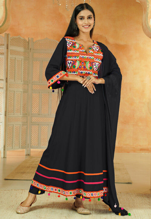 utsav fashion anarkali dress Navratri Special Cotton Anarkali Suit in Black