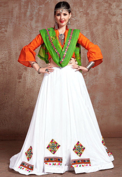 Buy MEGHALYA Women's Organza Semi Stitched floral Lehenga Choli (ZC 7601;  Off-White; Green; free size) at Amazon.in