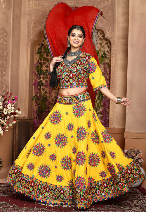 Buy Adorning Yellow Digital Printed Organza Silk Wedding Lehenga Choli With  Orange Blouse from Designer Lehenga Choli