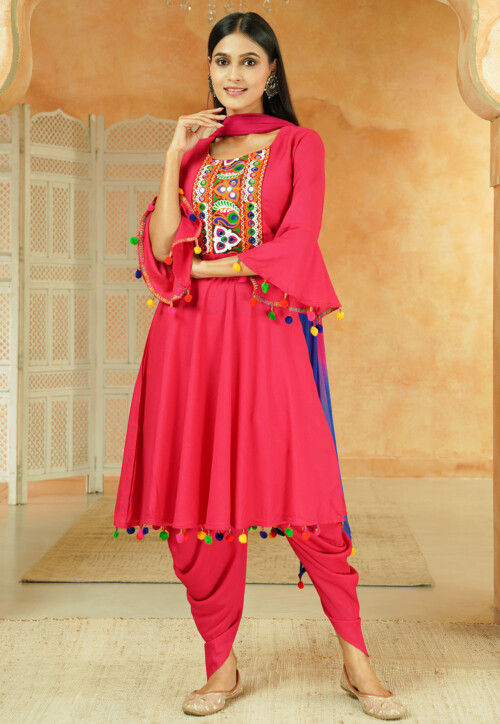 Navratri Special Cotton Punjabi Suit in Pink