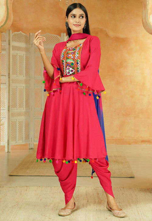 Navratri Special Cotton Punjabi Suit in Pink