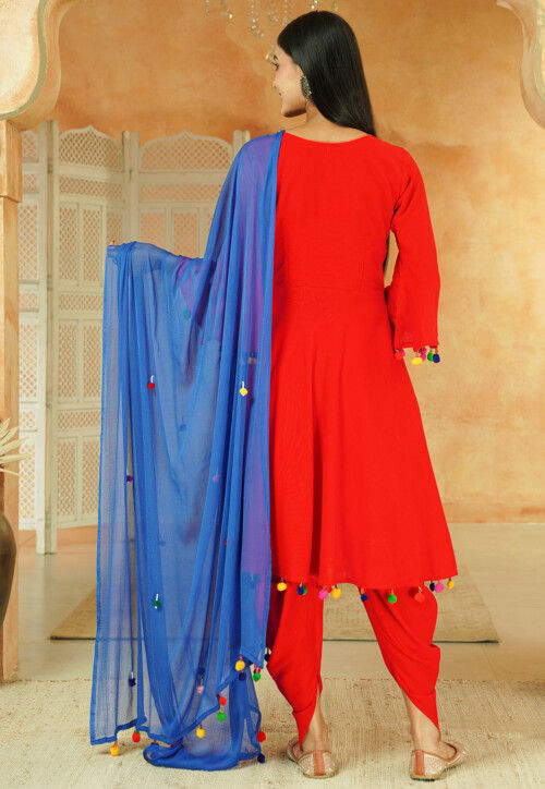 Navratri Special Cotton Punjabi Suit in Red