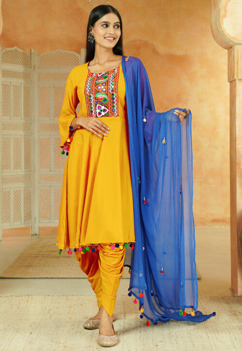 Navratri Special Cotton Punjabi Suit in Yellow