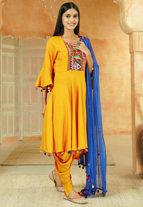 Navratri Special Cotton Punjabi Suit in Yellow