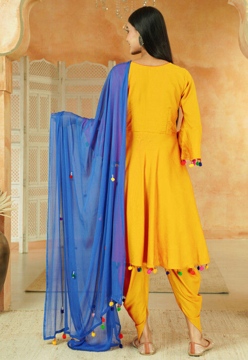 Navratri Special Cotton Punjabi Suit in Yellow