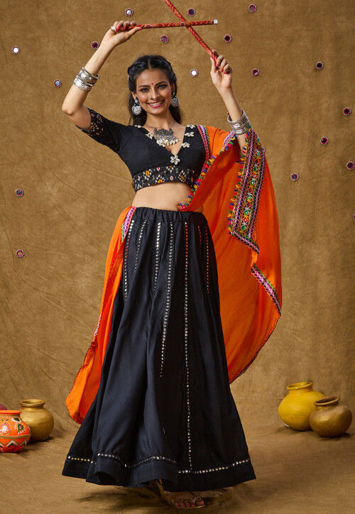 Navratri Special Cotton Rayon Dupatta in Orange