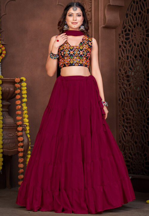 Navratri Special Crepe Lehenga in Maroon