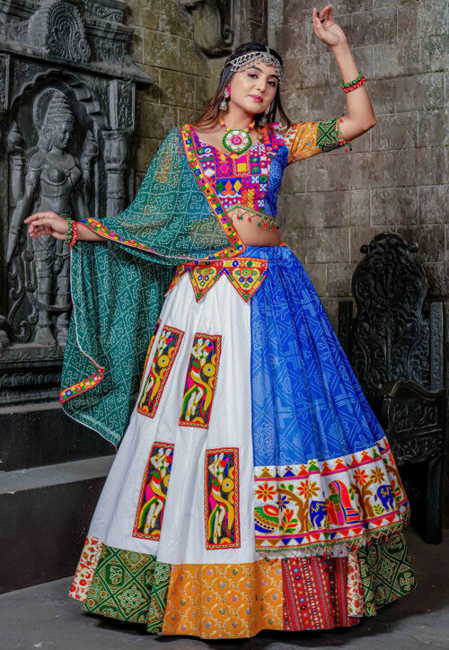 Cotton Lehenga With Blouse And Digital Printed Dupatta-ISKWNAV22084989 |  Ishaanya Fashion