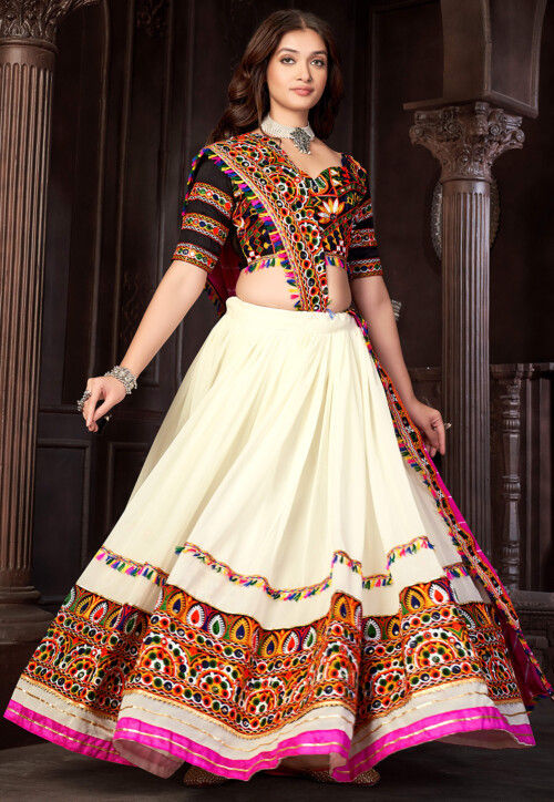 Navratri Special Georgette Lehenga in Cream