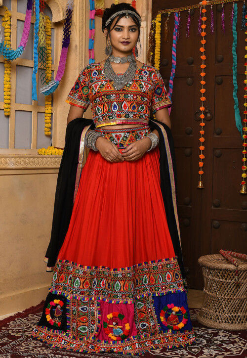 Navratri Special Rayon Embroidered Lehenga in Red