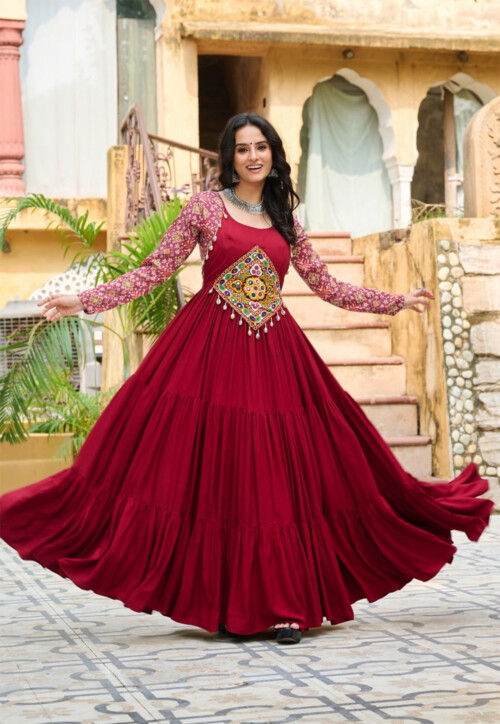 Wine Color Rayon Navratri Gown