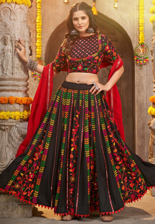 Buy 44/L Size Poly Cotton Boat Neck Lehenga Choli Online for Women in USA