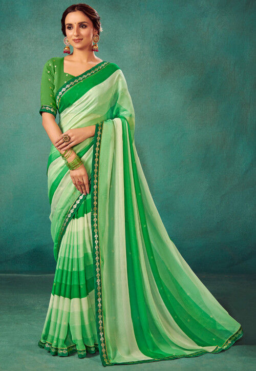 Ombre Chiffon Saree in Green