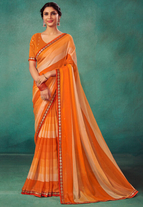 Ombre Chiffon Saree in Orange