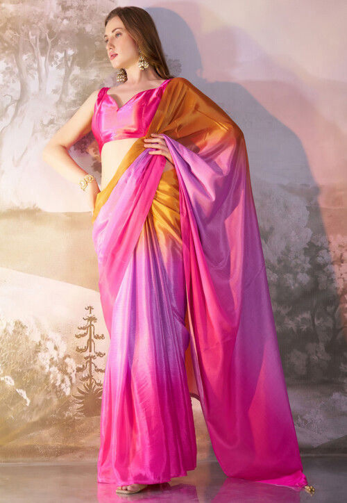 Ombre Chinon Chiffon Saree in Multicolor